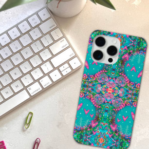 かわいらしおもしろいブルーボーハート花柄 iPhone 15 PRO MAXケース