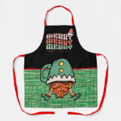 かわいらしおもしろい小妖精や小人ブラックと緑のバーラップ エプロン (正面)