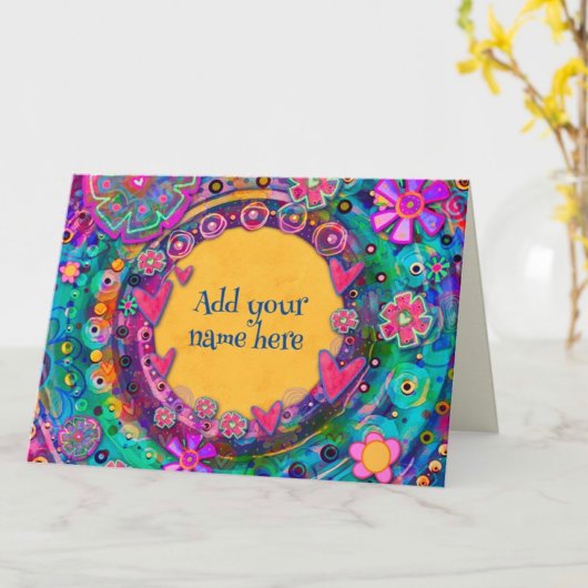 かわいらしお洒落おもしろいピンクイエローフローラカスタマイズ カード