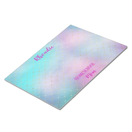 かわいらしお洒落ピンクとブルーグラデーション ノートパッド (アングル)