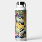 かわいらしお洒落花のカラフル馬 ウォーターボトル (背面)