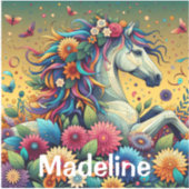 かわいらしお洒落花のカラフル馬 シール (正面)