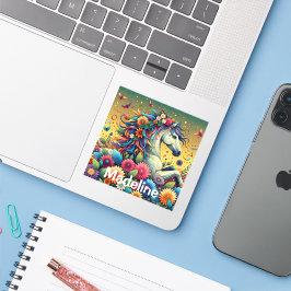 かわいらしお洒落花のカラフル馬 シール