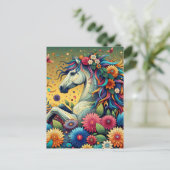 かわいらしお洒落花のカラフル馬 ポストカード (スタンド正面)