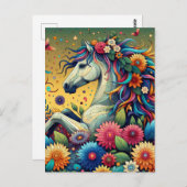 かわいらしお洒落花のカラフル馬 ポストカード (正面/裏面)