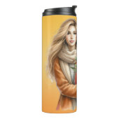 かわいらしかぼちゃと花の秋のブロンド女性 タンブラー (回転左)