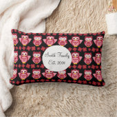 かわいらしくかわいいピンクのフクロウおよび花模様の黒 ランバークッション (ブランケット)