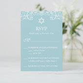 かわいらしくエレガントで青いバルミツワーRSVP 出欠カード (スタンド正面)