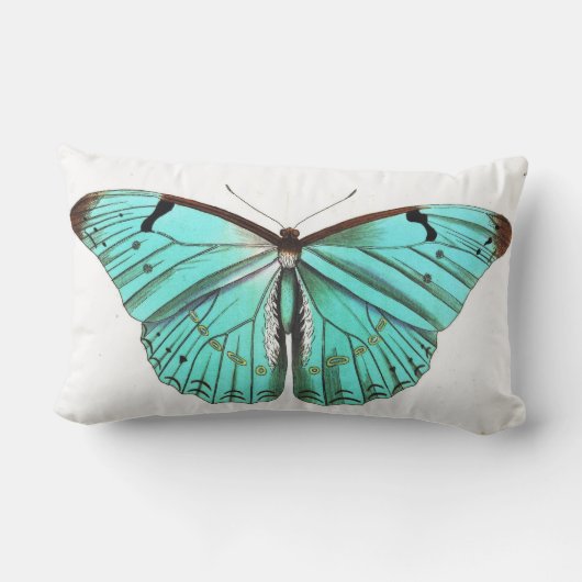 かわいらしくエレガントなターコイズの蝶枕 ランバークッション (裏面)