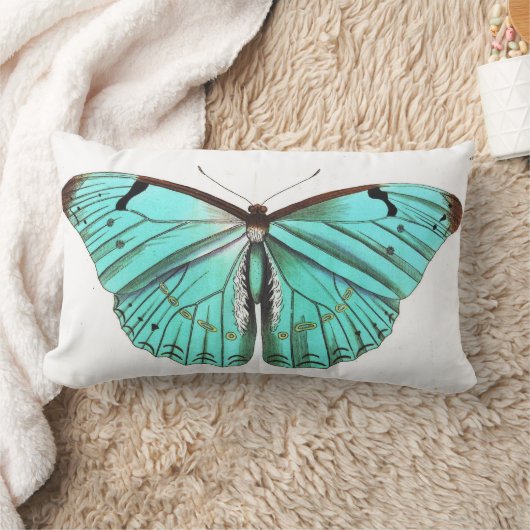 かわいらしくエレガントなターコイズの蝶枕 ランバークッション (ブランケット)