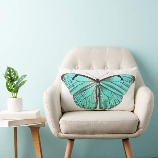 かわいらしくエレガントなターコイズの蝶枕 ランバークッション (椅子)