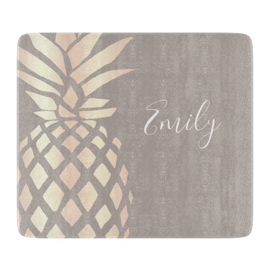 かわいらしくエレガントな銅のばら色の金ゴールドのパイナップル及び灰色 カッティングボード (正面)