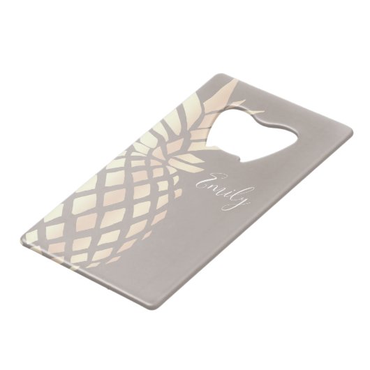 かわいらしくエレガントな銅のばら色の金ゴールドのパイナップル及び灰色 クレジットカード栓抜き (正面アングル)