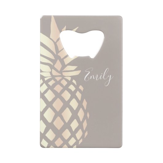 かわいらしくエレガントな銅のばら色の金ゴールドのパイナップル及び灰色 クレジットカード栓抜き (裏面)