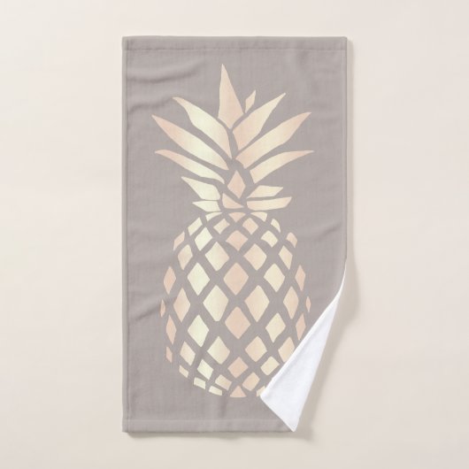 かわいらしくエレガントな銅のばら色の金ゴールドのパイナップル及び灰色 バスタオルセット (ハンドタオル)