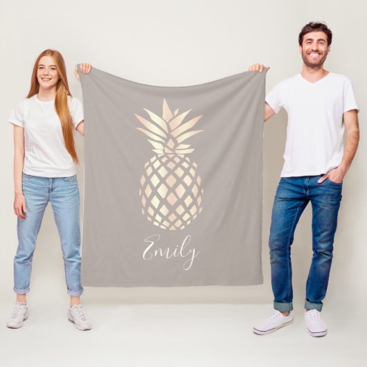 かわいらしくエレガントな銅のばら色の金ゴールドのパイナップル及び灰色 フリースブランケット (インサイチュ)