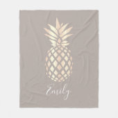 かわいらしくエレガントな銅のばら色の金ゴールドのパイナップル及び灰色 フリースブランケット (正面)