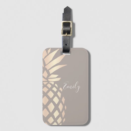 かわいらしくエレガントな銅のばら色の金ゴールドのパイナップル及び灰色 ラゲッジタグ (正面縦)