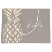 かわいらしくエレガントな銅のばら色の金ゴールドのパイナップル及び灰色 ラージペーパーバッグ (正面)