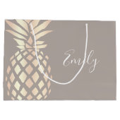 かわいらしくエレガントな銅のばら色の金ゴールドのパイナップル及び灰色 ラージペーパーバッグ (裏面)