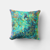 かわいらしくカラフルで明るいターコイズの孔雀の抽象芸術 クッション (正面)