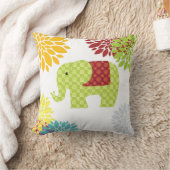かわいらしくカラフルなヒッピー象のフラワーパワー クッション (ブランケット)