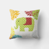 かわいらしくカラフルなヒッピー象のフラワーパワー クッション (裏面)