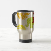 かわいらしくカラフルなヒッピー象のフラワーパワー トラベルマグ (正面左)