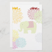 かわいらしくカラフルなヒッピー象のフラワーパワー 便箋 (正面/裏面)