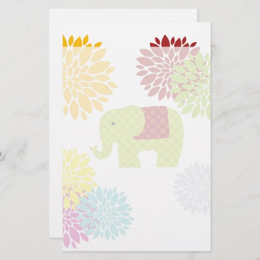 かわいらしくカラフルなヒッピー象のフラワーパワー 便箋 (正面/裏面)
