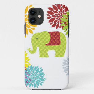 かわいらしくカラフルなヒッピー象のフラワーパワー iPhone 11 ケース