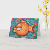 かわいらしくカラフルな金魚の挨拶状 カード (黄色い花)