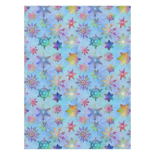 かわいらしくカラフルな雪片のクリスマスパターン テーブルクロス (正面)