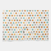 かわいらしくガーリーで数々のな色の水玉模様のオレンジ青 キッチンタオル (横)