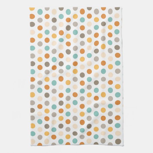 かわいらしくガーリーで数々のな色の水玉模様のオレンジ青 キッチンタオル (縦)