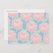 かわいらしくガーリーなパステル調ピンクおよび青い花柄 ポストカード (正面/裏面)