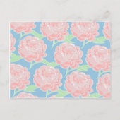 かわいらしくガーリーなパステル調ピンクおよび青い花柄 ポストカード (正面)
