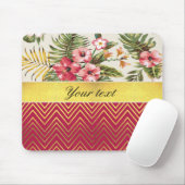 かわいらしくパーソナライズなハイビスカスおよびシェブロン マウスパッド (マウス)