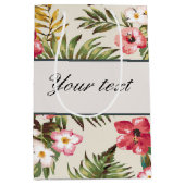 かわいらしくパーソナライズなハイビスカスパターン ミディアムペーパーバッグ (正面)