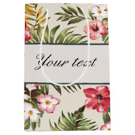 かわいらしくパーソナライズなハイビスカスパターン ミディアムペーパーバッグ