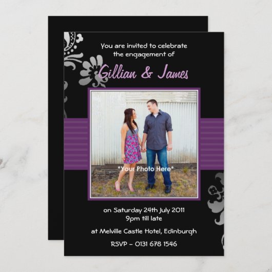 かわいらしくパーソナライズな写真の婚約パーティ 招待状 (正面/裏面)
