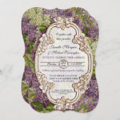 かわいらしくモダンなヴィンテージのブライダルシャワーの薄紫の花柄 招待状 (正面/裏面)