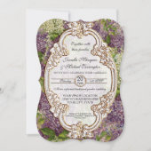 かわいらしくモダンなヴィンテージのブライダルシャワーの薄紫の花柄 招待状 (正面)