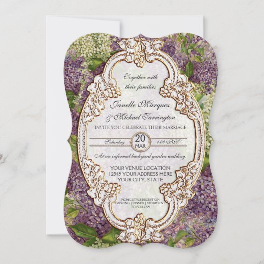 かわいらしくモダンなヴィンテージのブライダルシャワーの薄紫の花柄 招待状 (正面)
