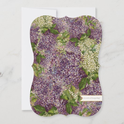 かわいらしくモダンなヴィンテージのブライダルシャワーの薄紫の花柄 招待状 (裏面)