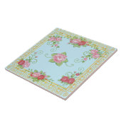 かわいらしく古いバラの青い金ゴールドのヴィンテージのタイルパターン タイル (側面)