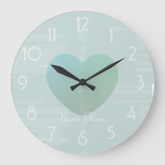 かわいらしく大きいハートのミントの水彩画は一流の時計を加えます ラージ壁時計 (正面)