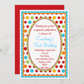 かわいらしく小さい水玉模様の第1誕生日の招待状 招待状 (正面/裏面)