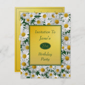かわいらしく明るいデイジーの誕生日のパーティの招待状 インビテーションポストカード (正面/裏面)