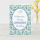 かわいらしく白いSnowdrops 1月のバースデー・カード カード (黄色い花)